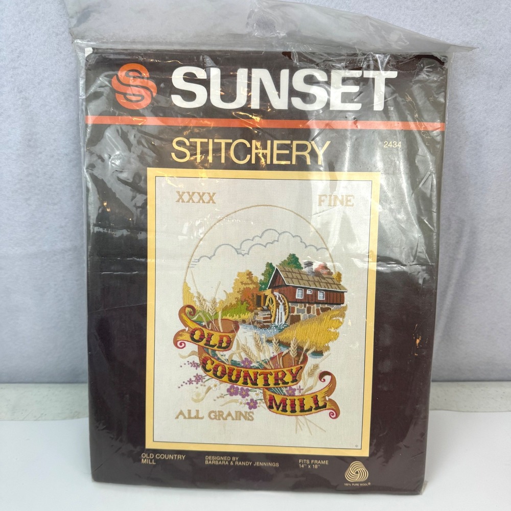 Sunset Stitchery Old Country Mill Kit 14x18 Vintage 2434 Embroidery Unopened